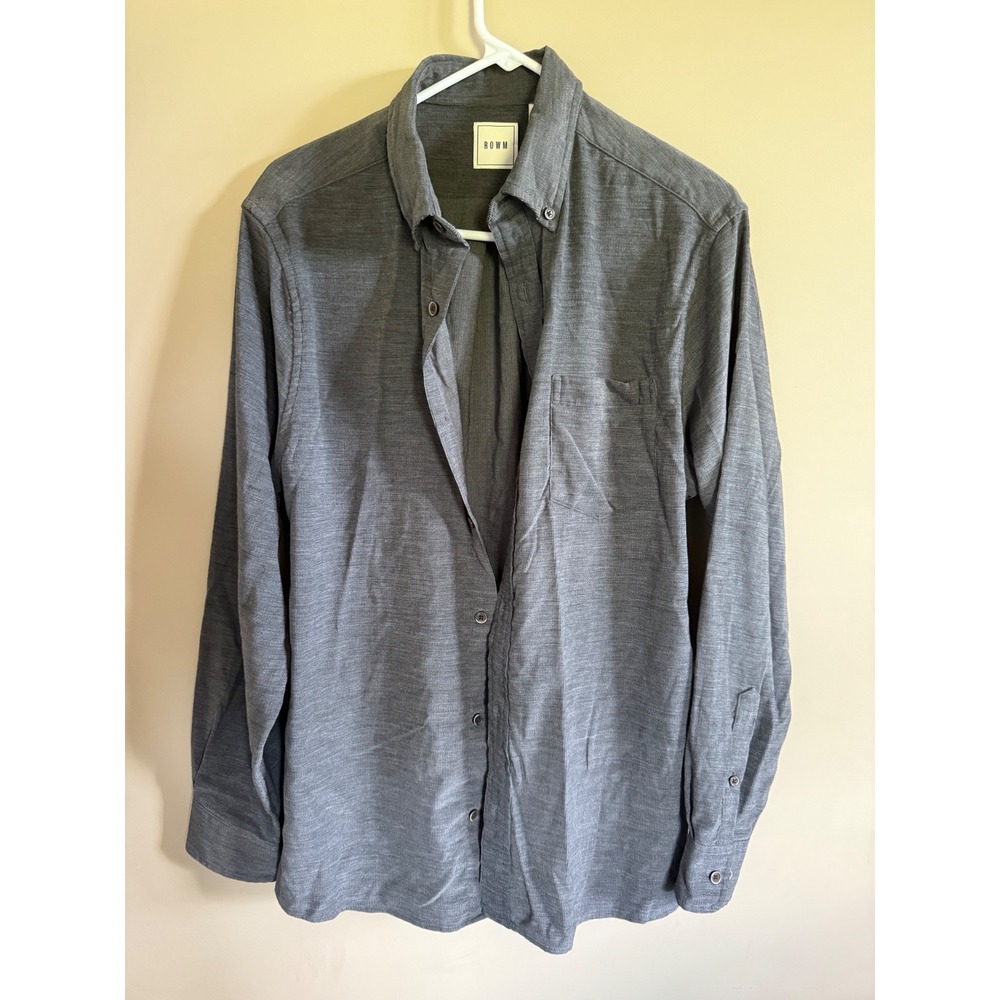 ROWM Mens Gray Long Sleeve Button Down Casual Shirt